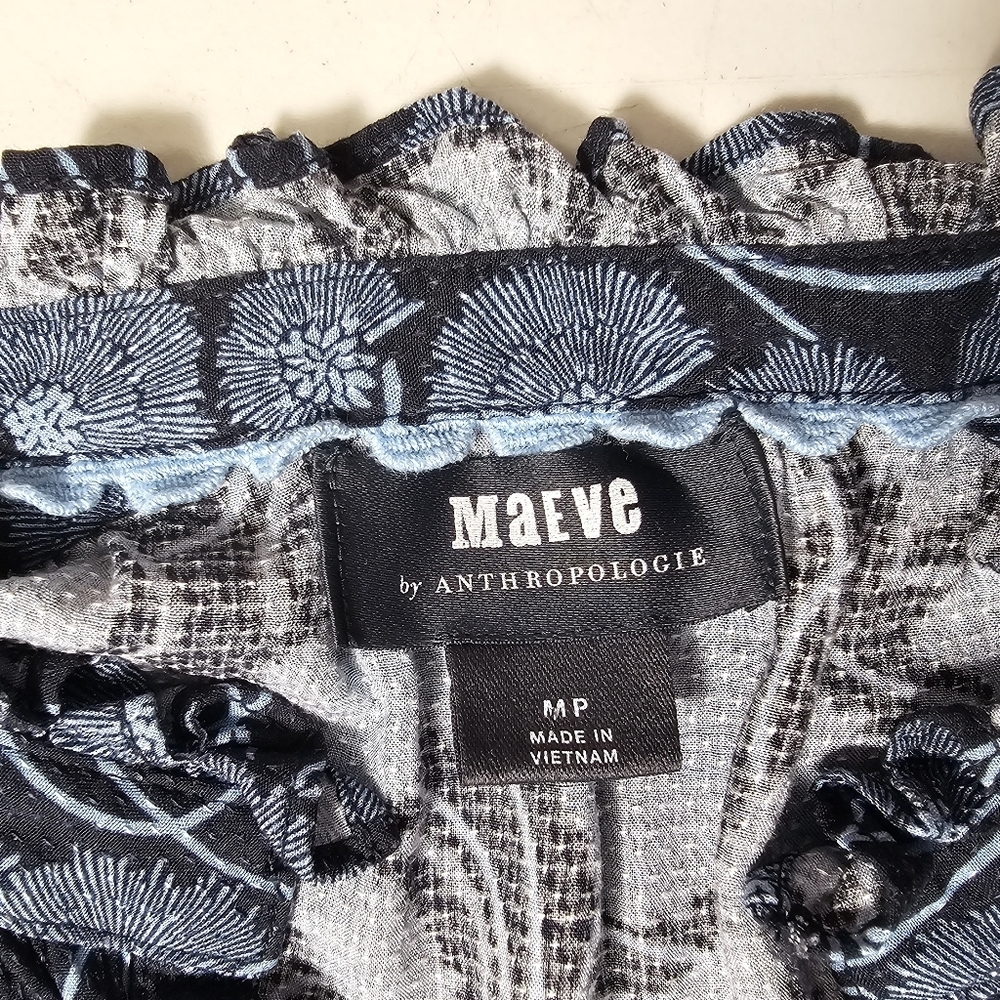 Maeve Navy Floral Ruffle-Neck Button Blouse - Picture 7 of 16